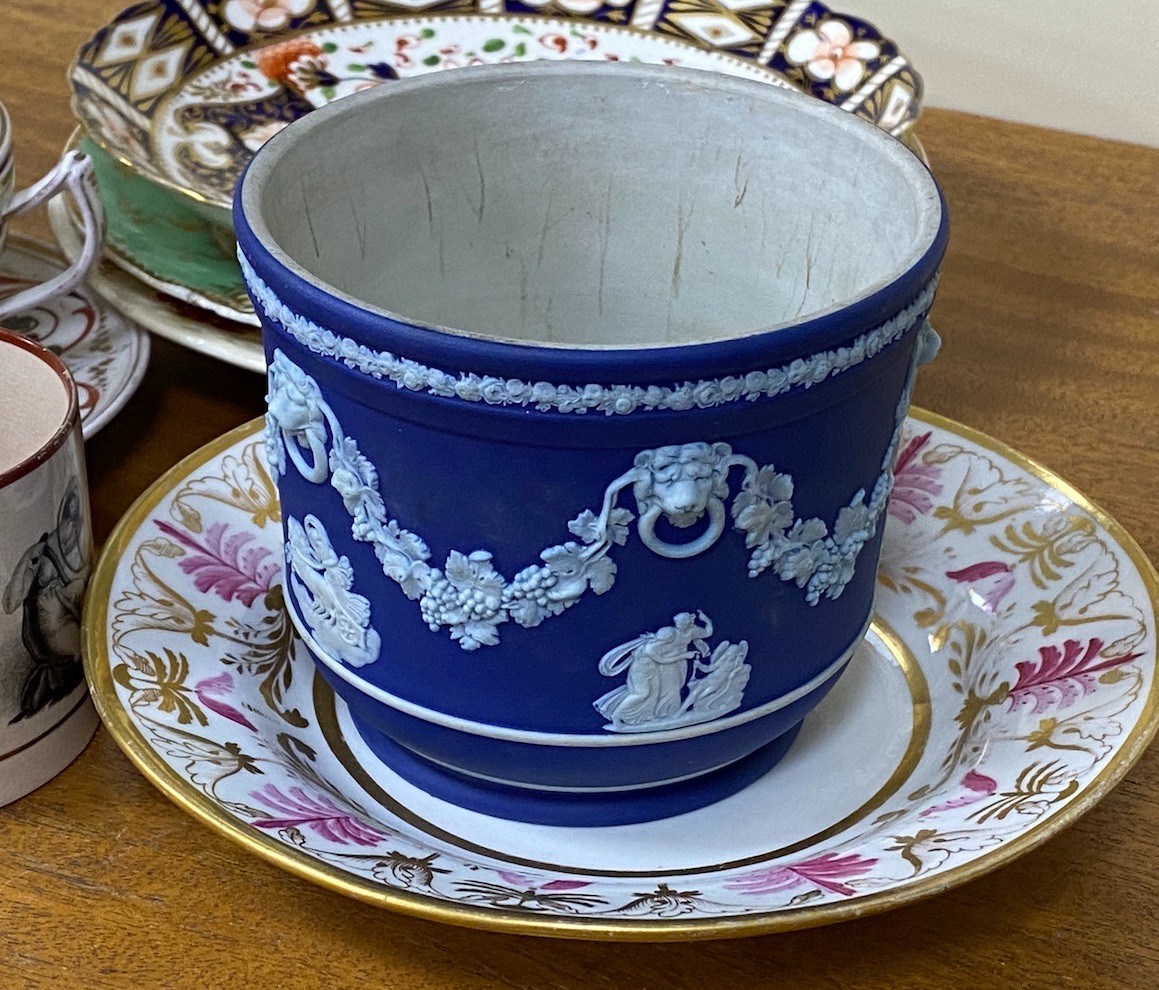 An early 19th century soup bowl, cover and stand, and other ceramics (8)